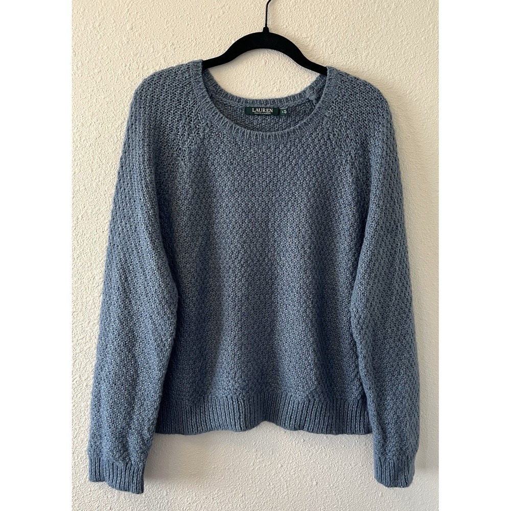 Lauren Ralph Lauren Women's Sweater Size XL Blue Basket Weave Lightweight Knit